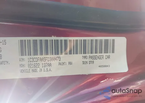 2015 Dodge Dart Se из США, поврежденный, VIN 1C3CDFAA5FD300473